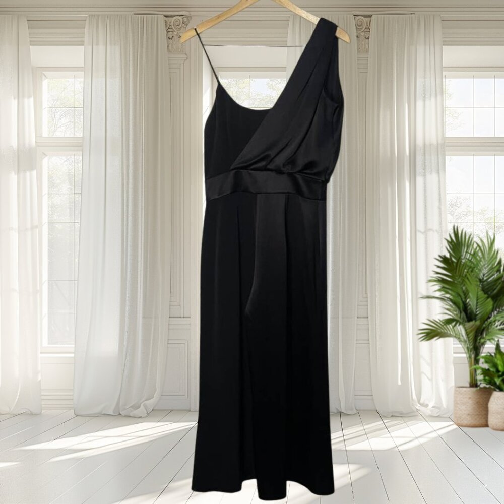 NWT Cushnie Black Asymmetrical Sleeveless Spaghetti Strap Wide Leg Jumpsuit 4 - Picture 4 of 14